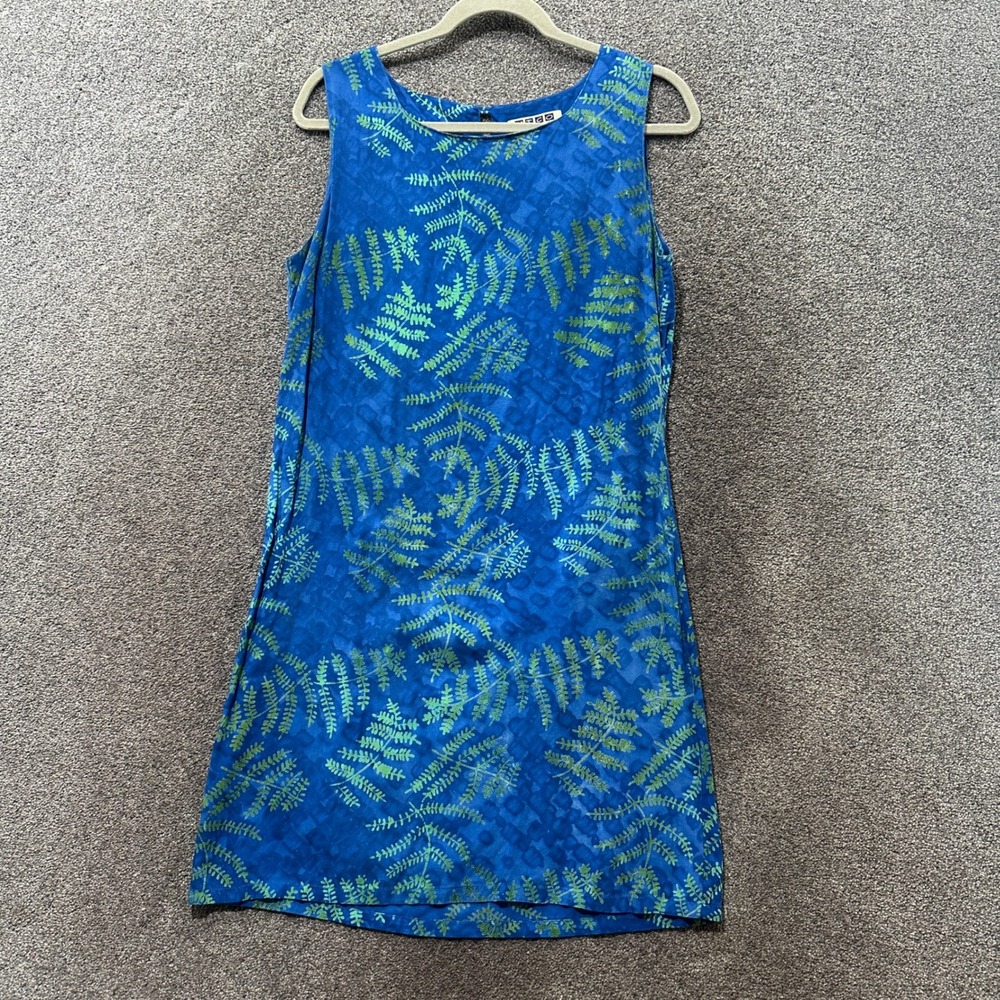 Nomadic‎ Traders Shift Dress Medium Blue Fern Leaf Print Rayon Sundress Summer